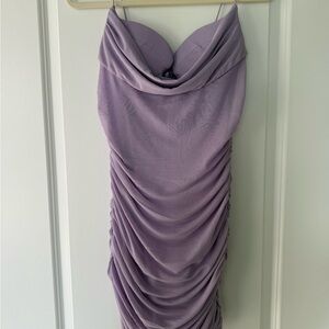Lilac Cowl Neck Ruched Mini Dress